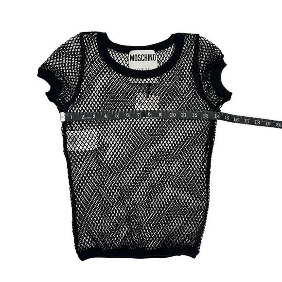 MOSCHINO BOUTIQUE NWT Women's Black Open-Knit Short-Sleeve Top Size 6 - Picture 9 of 11